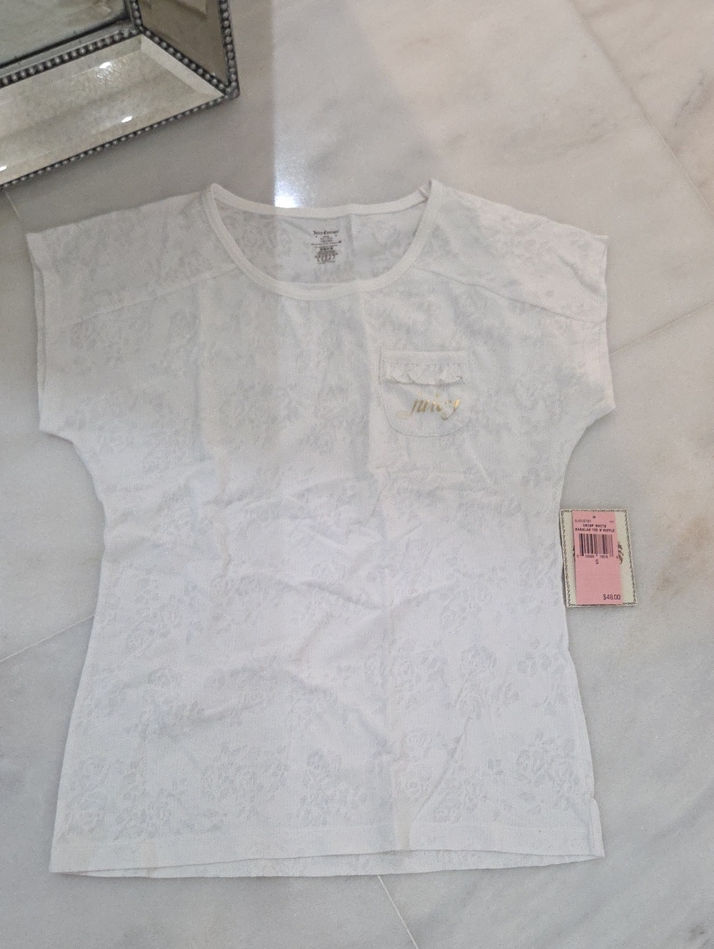 Juicy Couture White Short Sleeve Pocket Tee NWT!